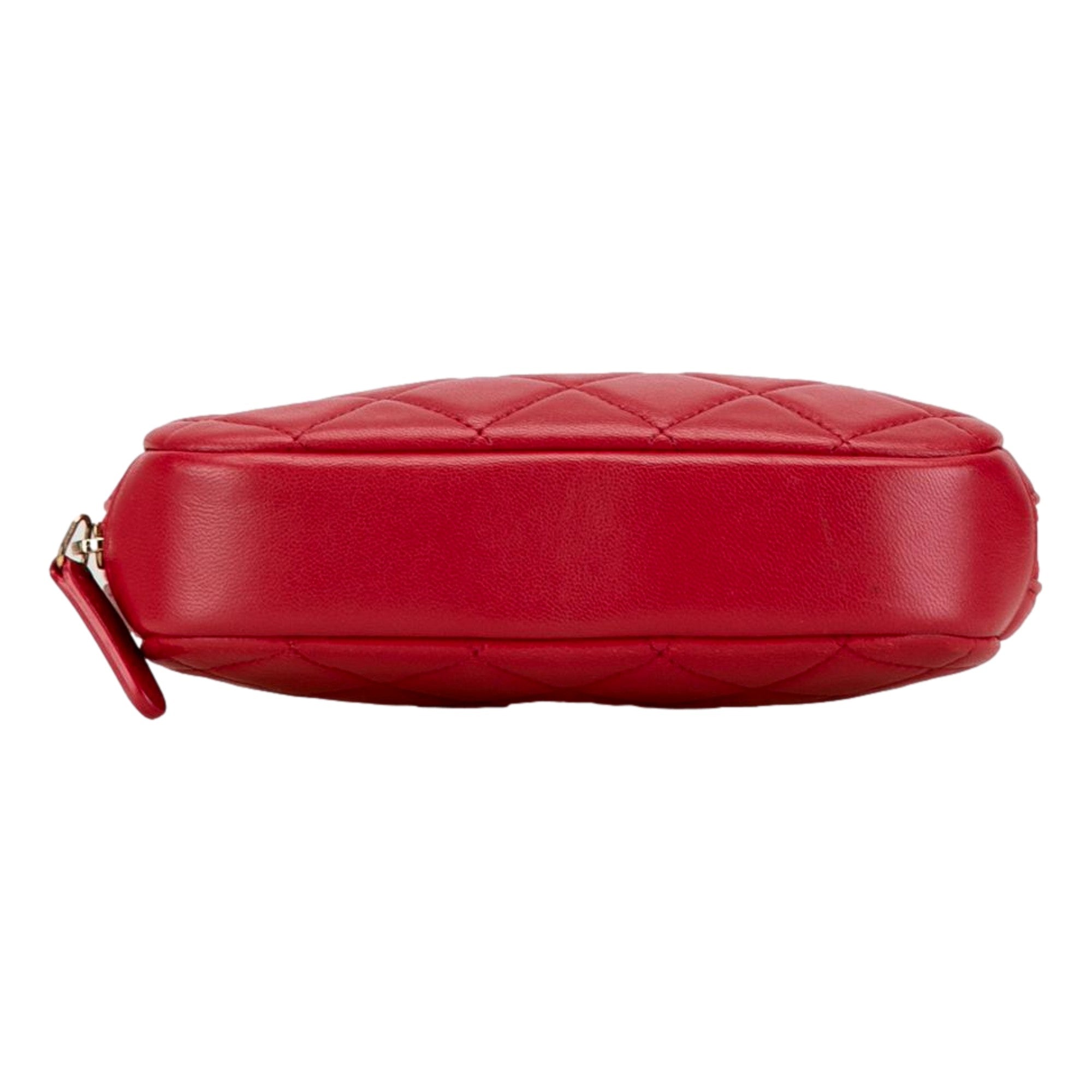 CHNL -  Lambskin Quilted Small Curvy Pouch Cosmetic Case Pouch Red