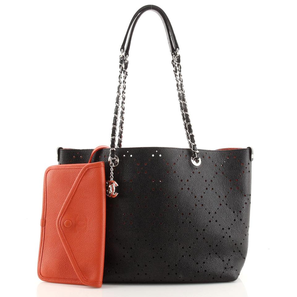 CHL -  PERFORATED CAVIAR LEATHER SMALL SHOPPING TOTE BAG