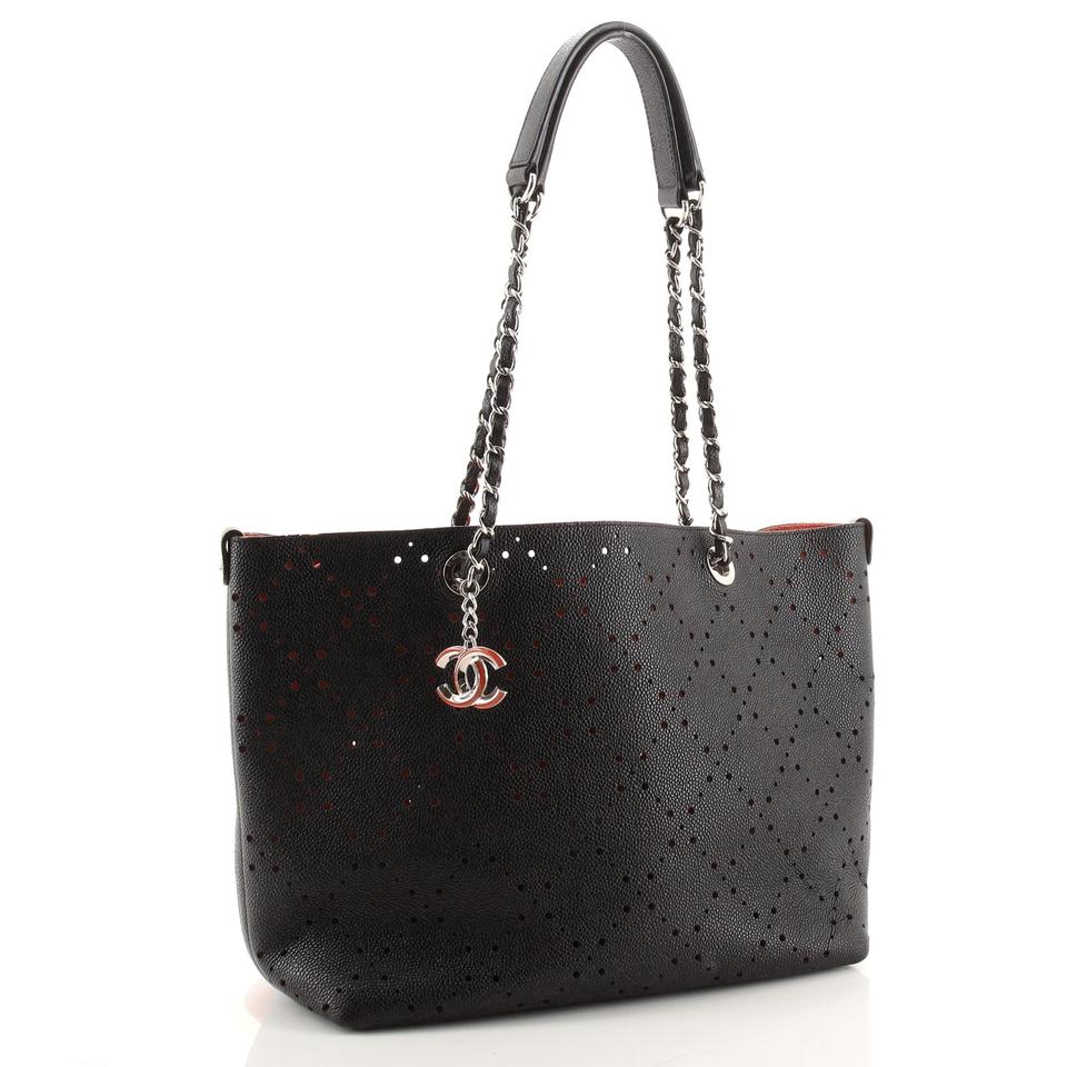 CHL -  PERFORATED CAVIAR LEATHER SMALL SHOPPING TOTE BAG