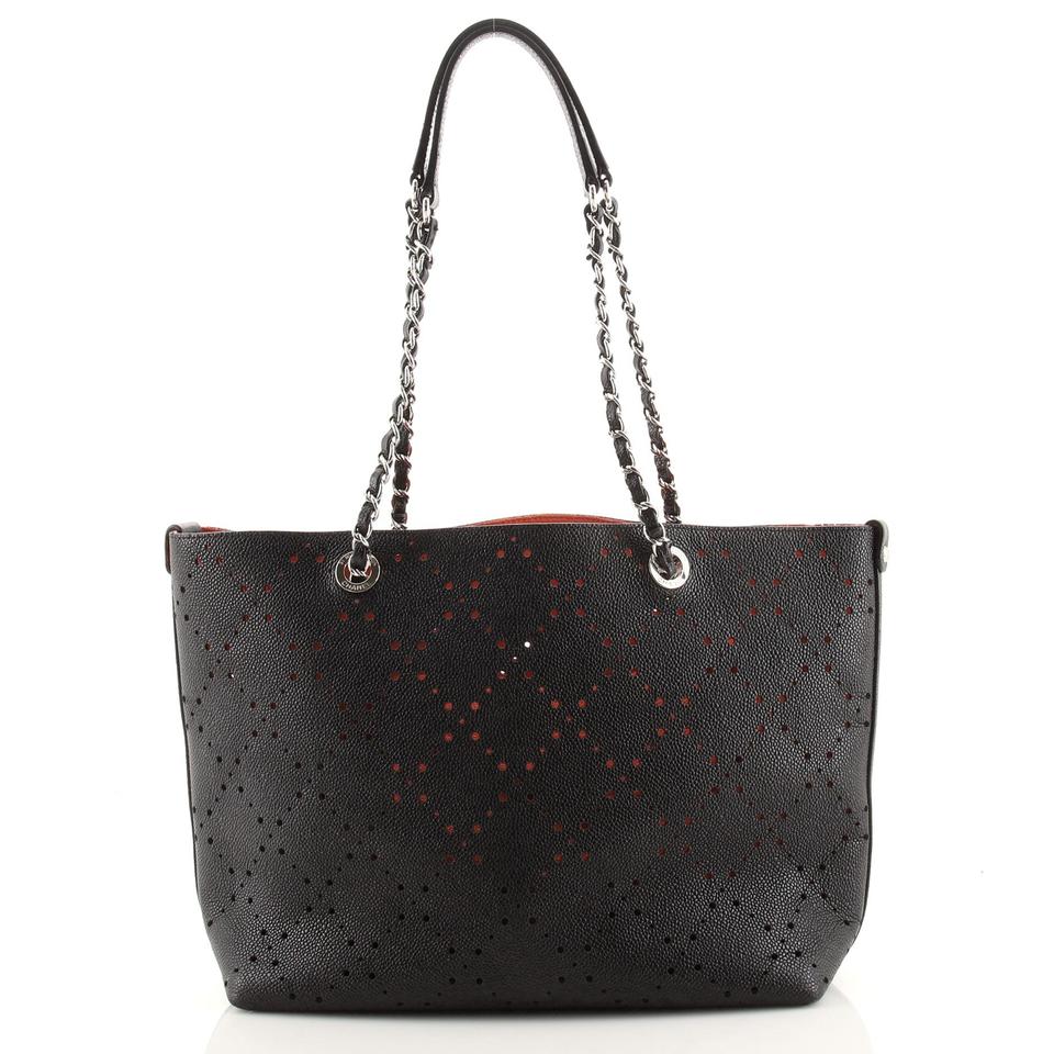 CHL -  PERFORATED CAVIAR LEATHER SMALL SHOPPING TOTE BAG