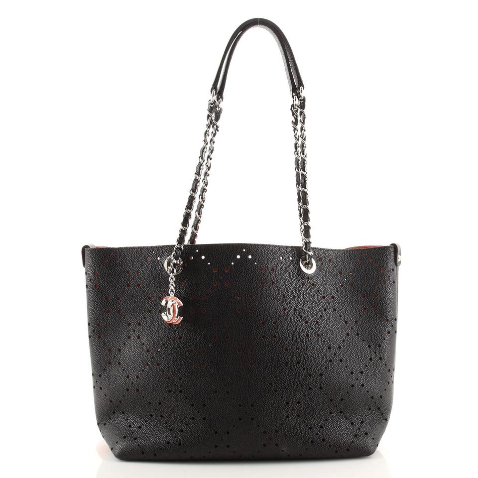 CHL -  PERFORATED CAVIAR LEATHER SMALL SHOPPING TOTE BAG