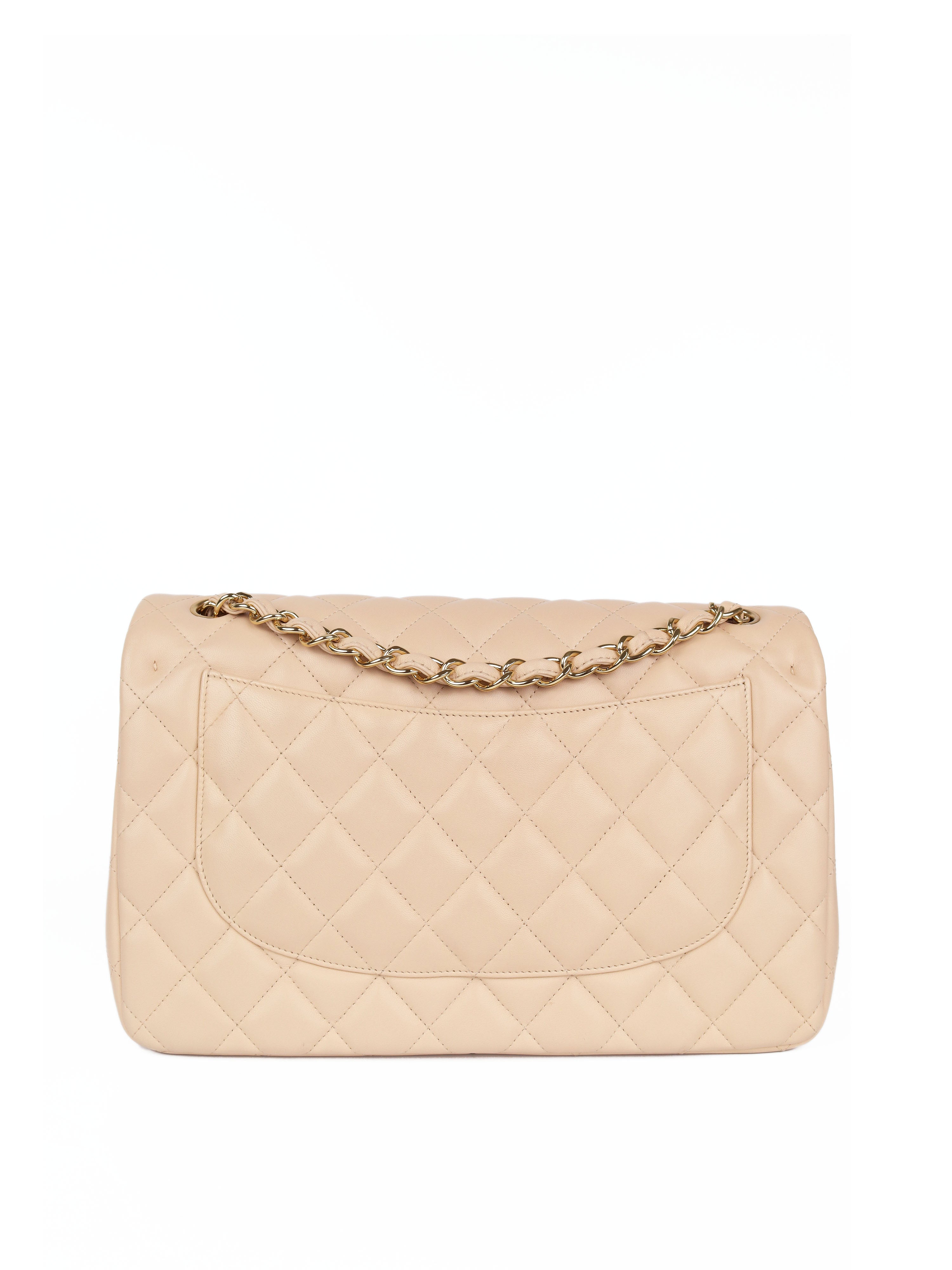 CHNL -  Beige Lambskin Jumbo Classic Flap GHW