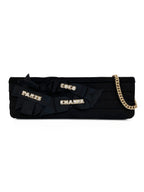 CHNL -  Black Long Satin Chain Clutch