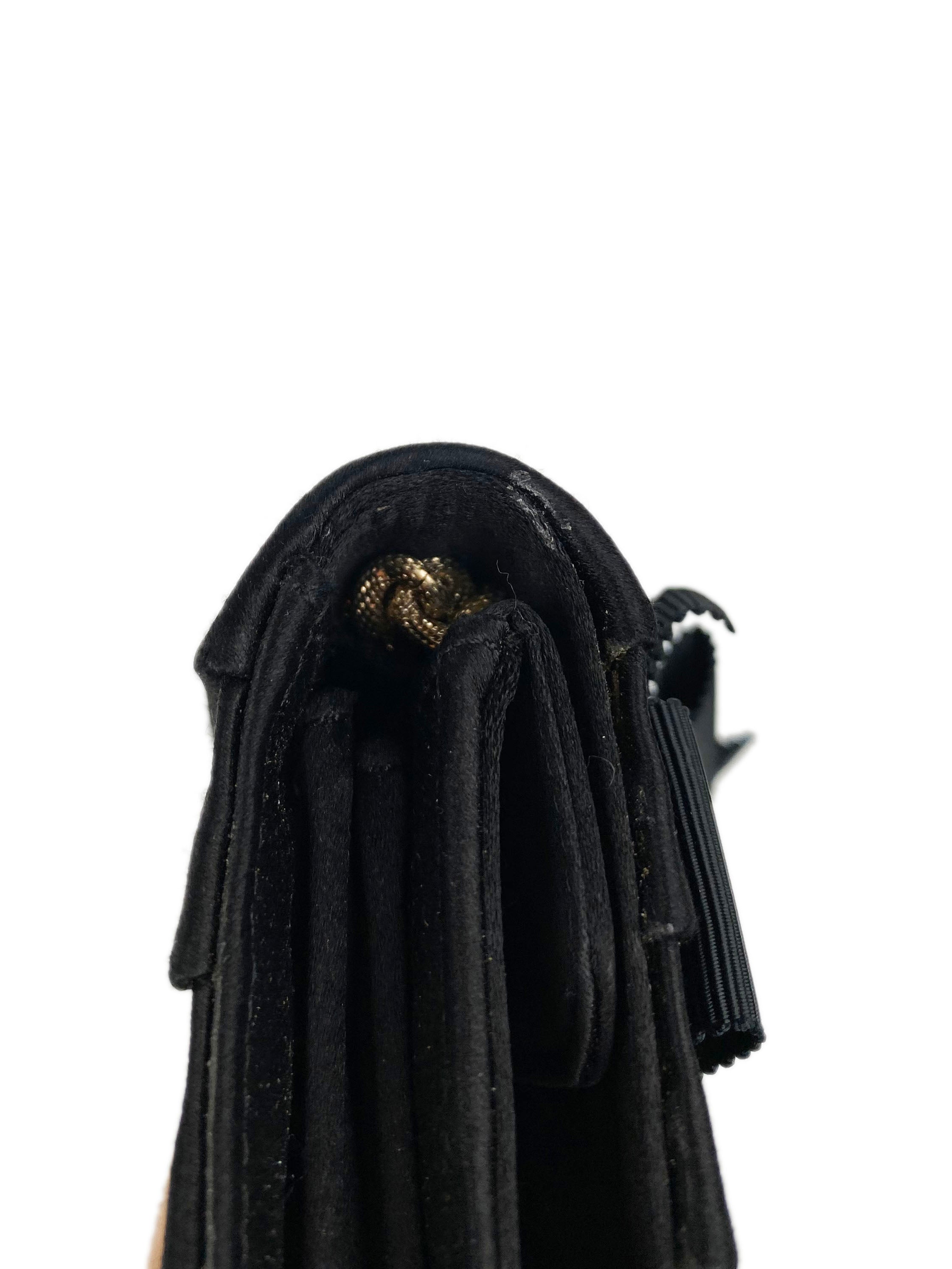 CHNL -  Black Long Satin Chain Clutch