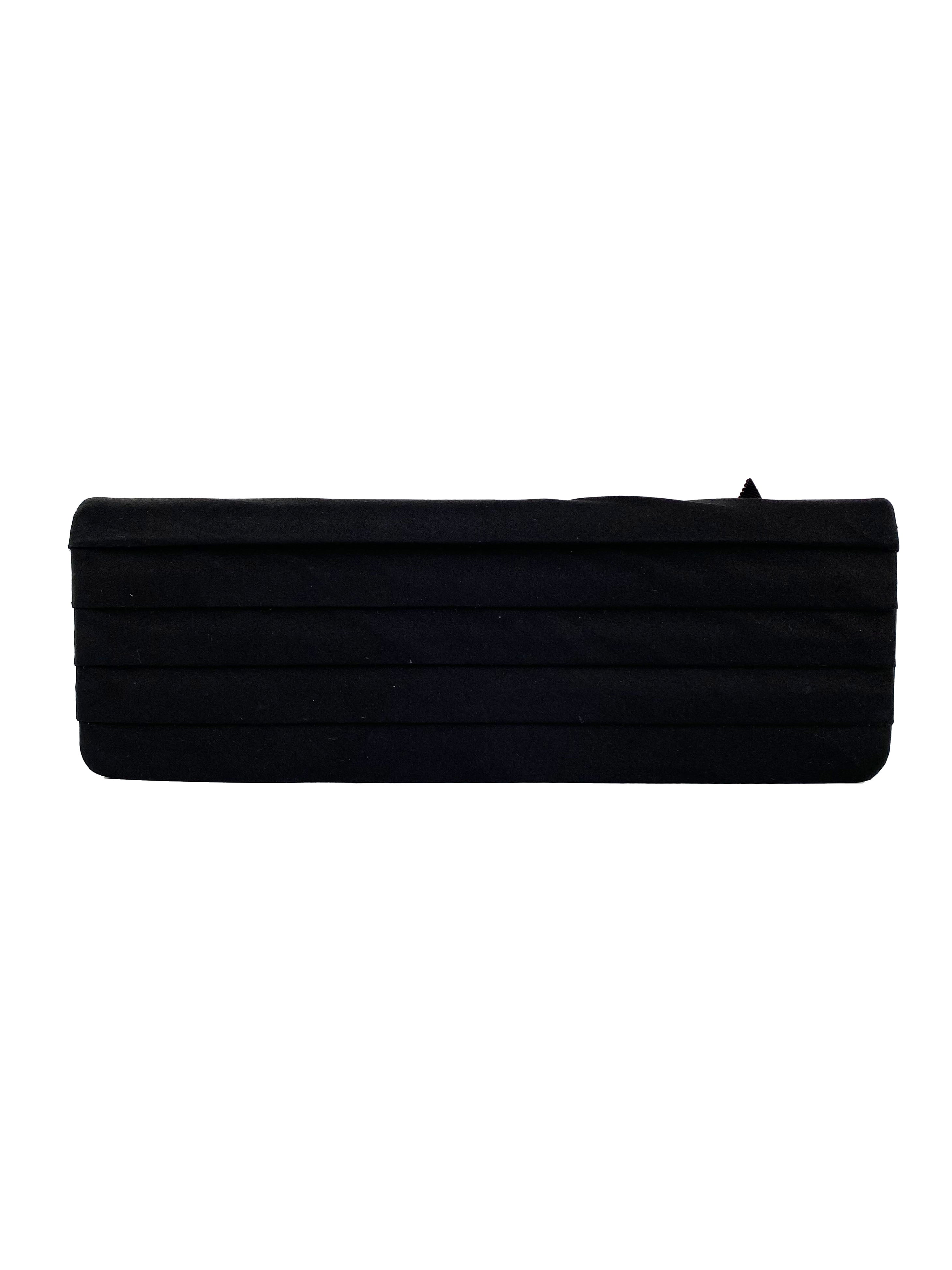 CHNL -  Black Long Satin Chain Clutch