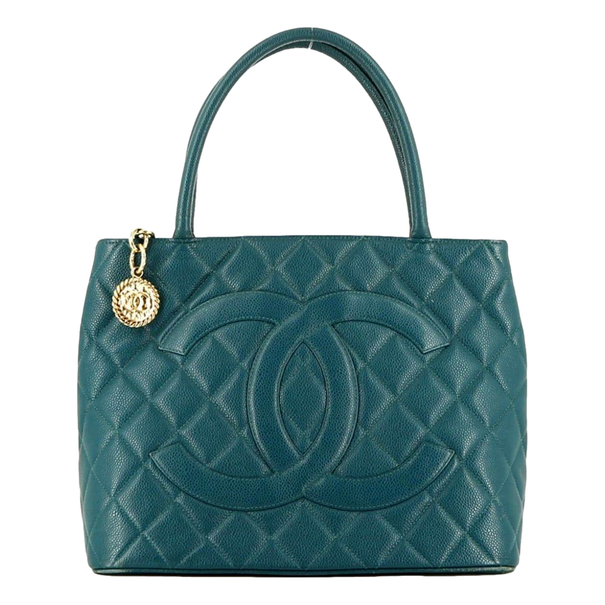 CHNL -  Caviar Leather CC Medallion Tote Bag Teal Blue