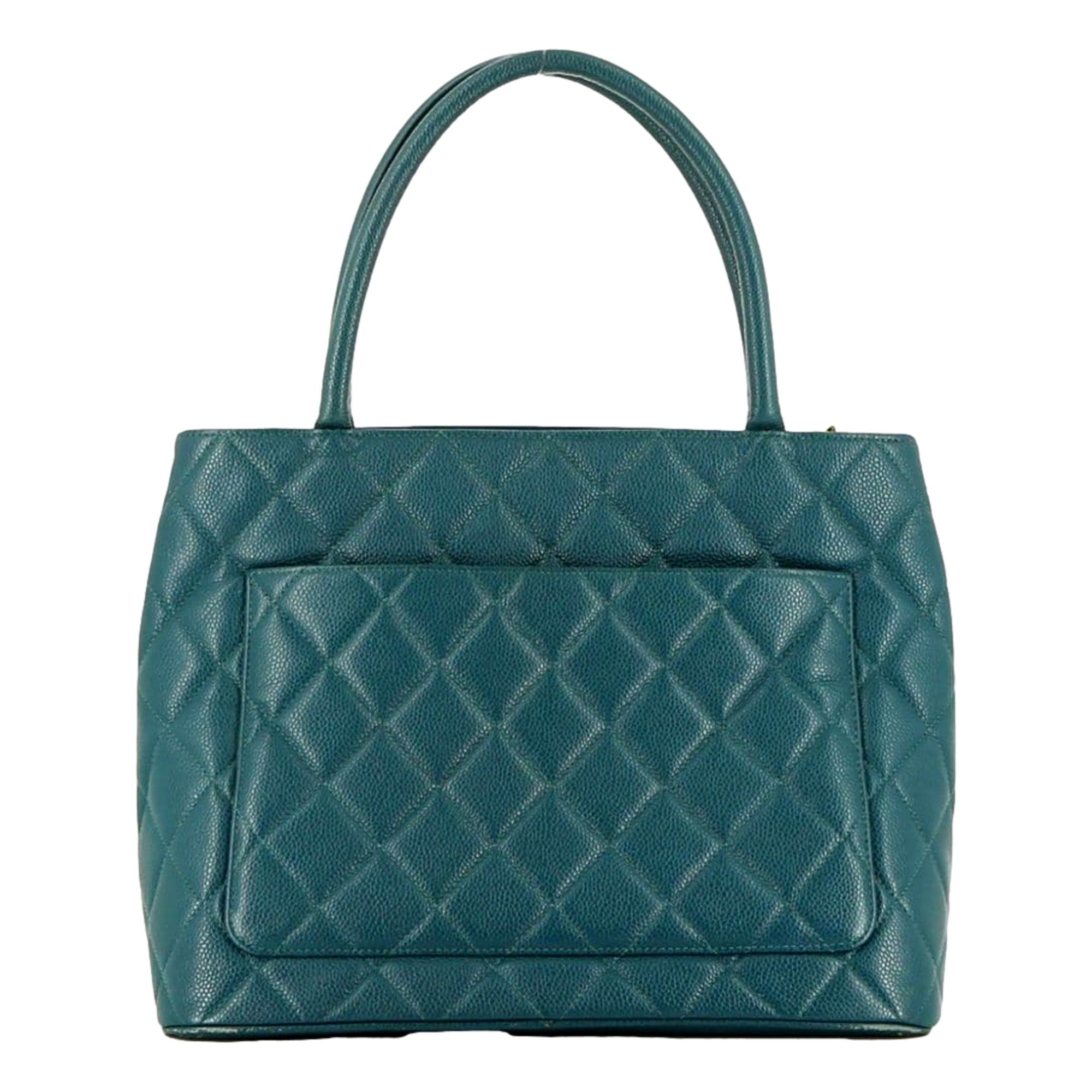CHNL -  Caviar Leather CC Medallion Tote Bag Teal Blue