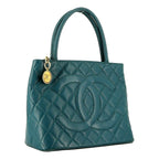 CHNL -  Caviar Leather CC Medallion Tote Bag Teal Blue