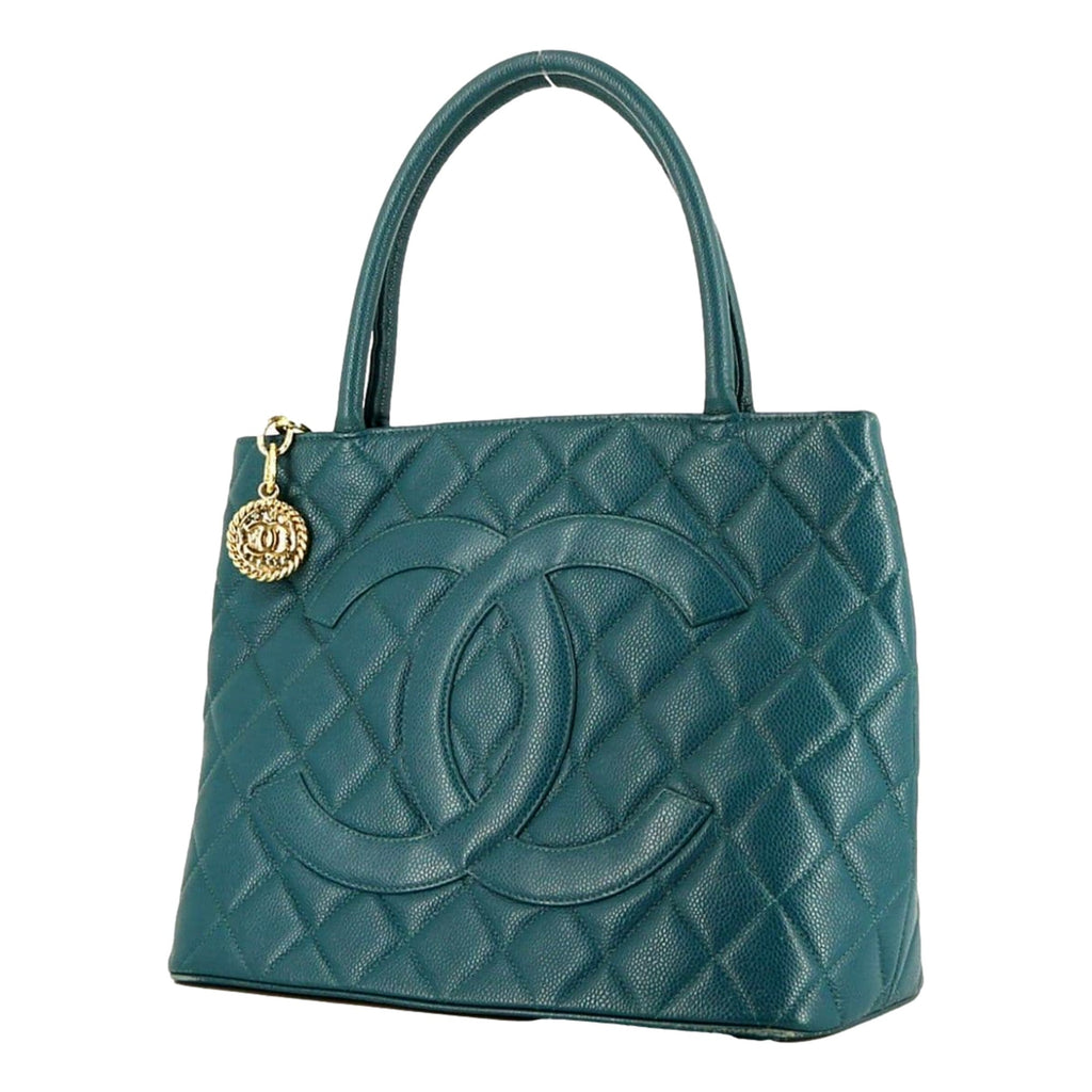 CHNL -  Caviar Leather CC Medallion Tote Bag Teal Blue