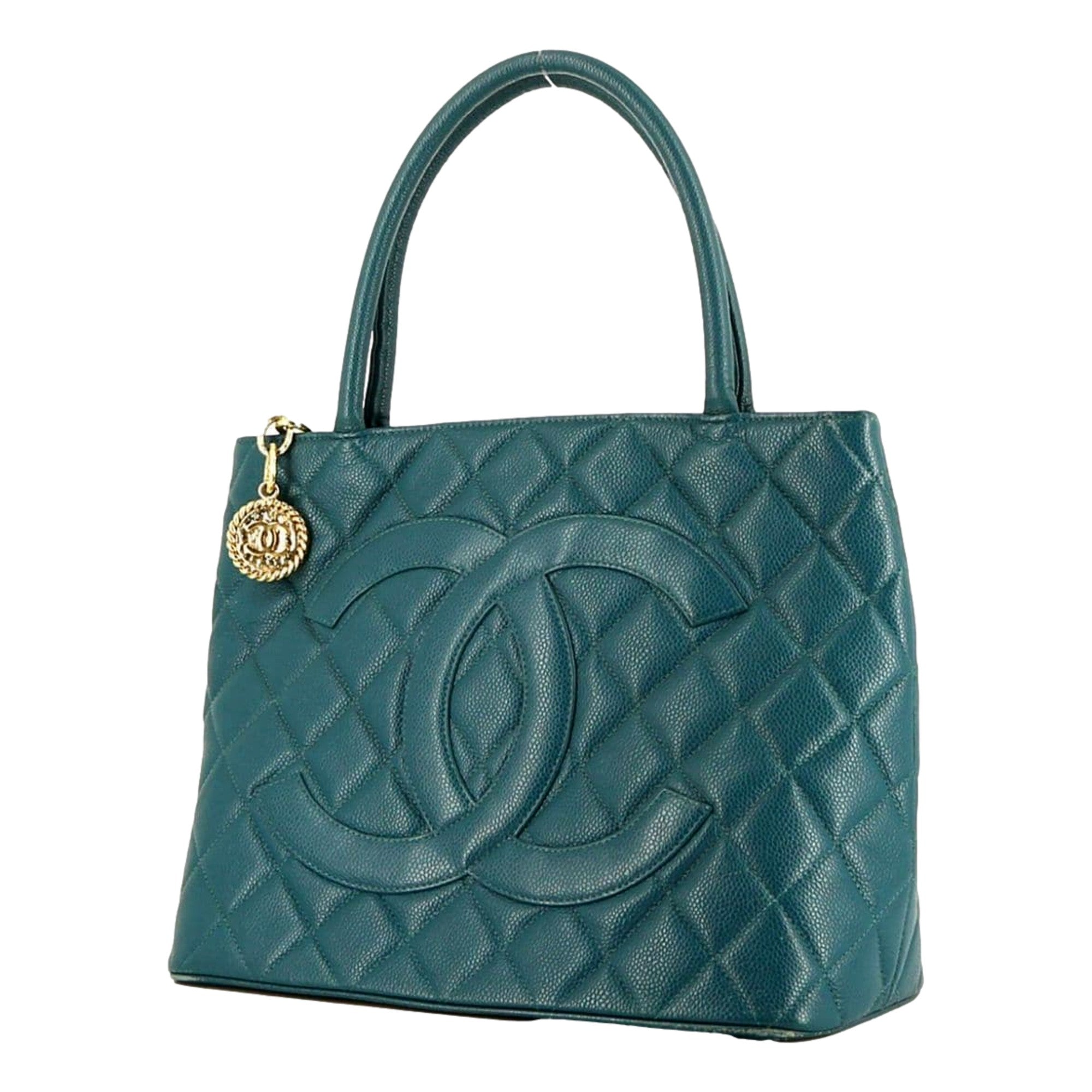 CHNL -  Caviar Leather CC Medallion Tote Bag Teal Blue