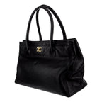 CHNL -  Executive Cerf Tote Black Leather Medium