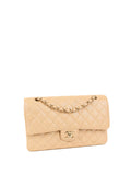 CHNL -  Iridescent Beige Caviar Medium Double Classic Flap LGHW