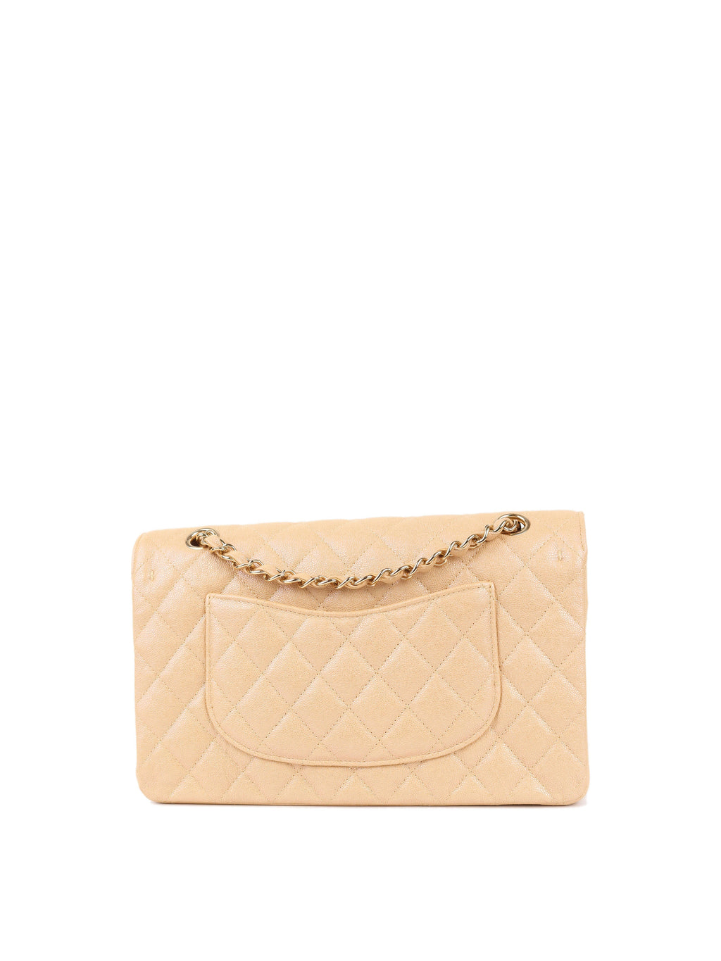 CHNL -  Iridescent Beige Caviar Medium Double Classic Flap LGHW