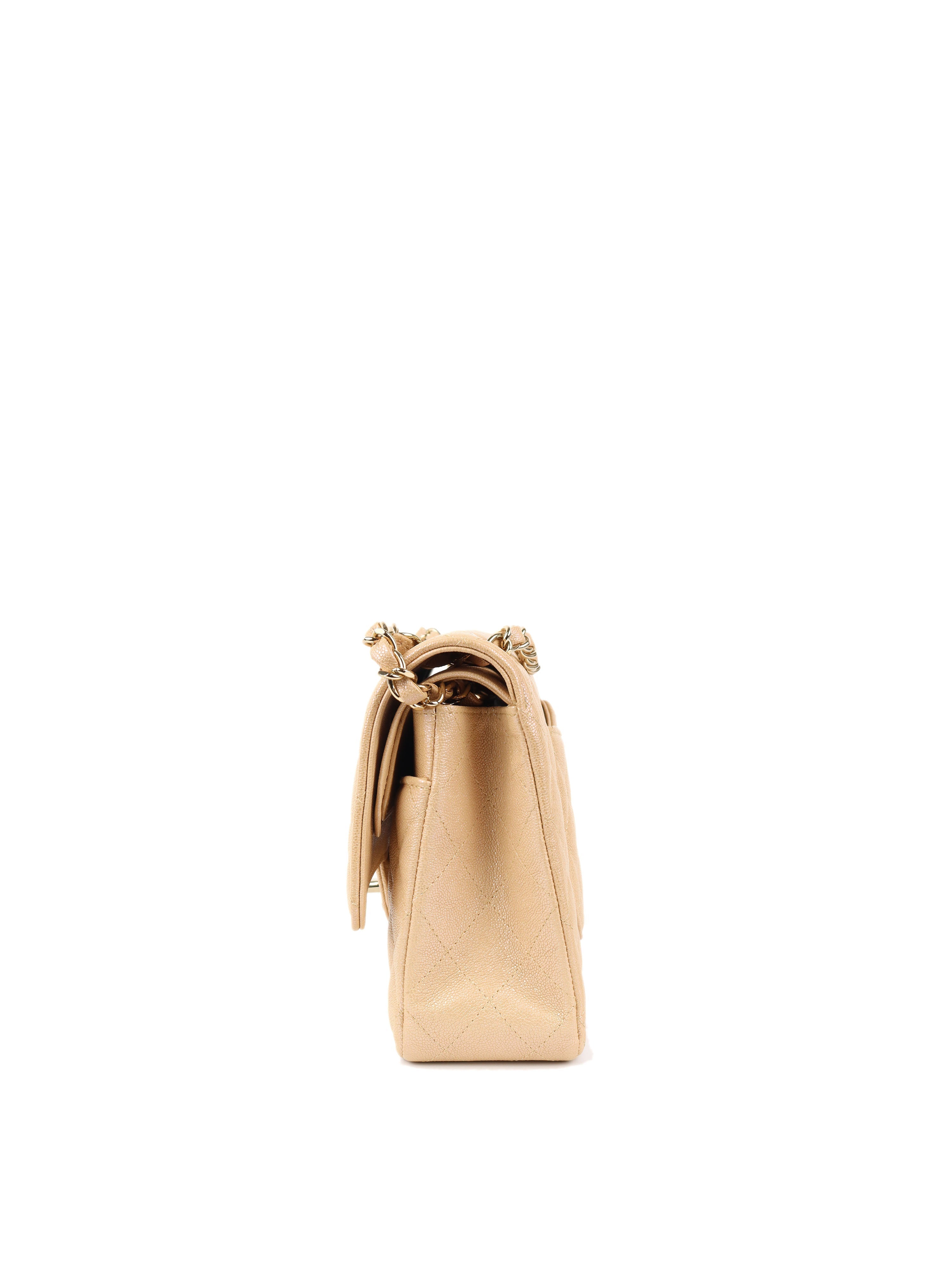 CHNL -  Iridescent Beige Caviar Medium Double Classic Flap LGHW