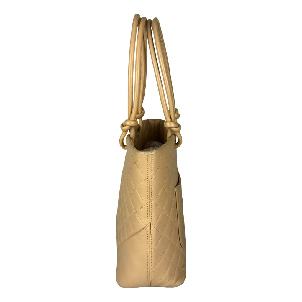 CHNL -  Tote Bag Cambon Beige Quilted Lambskin Leather