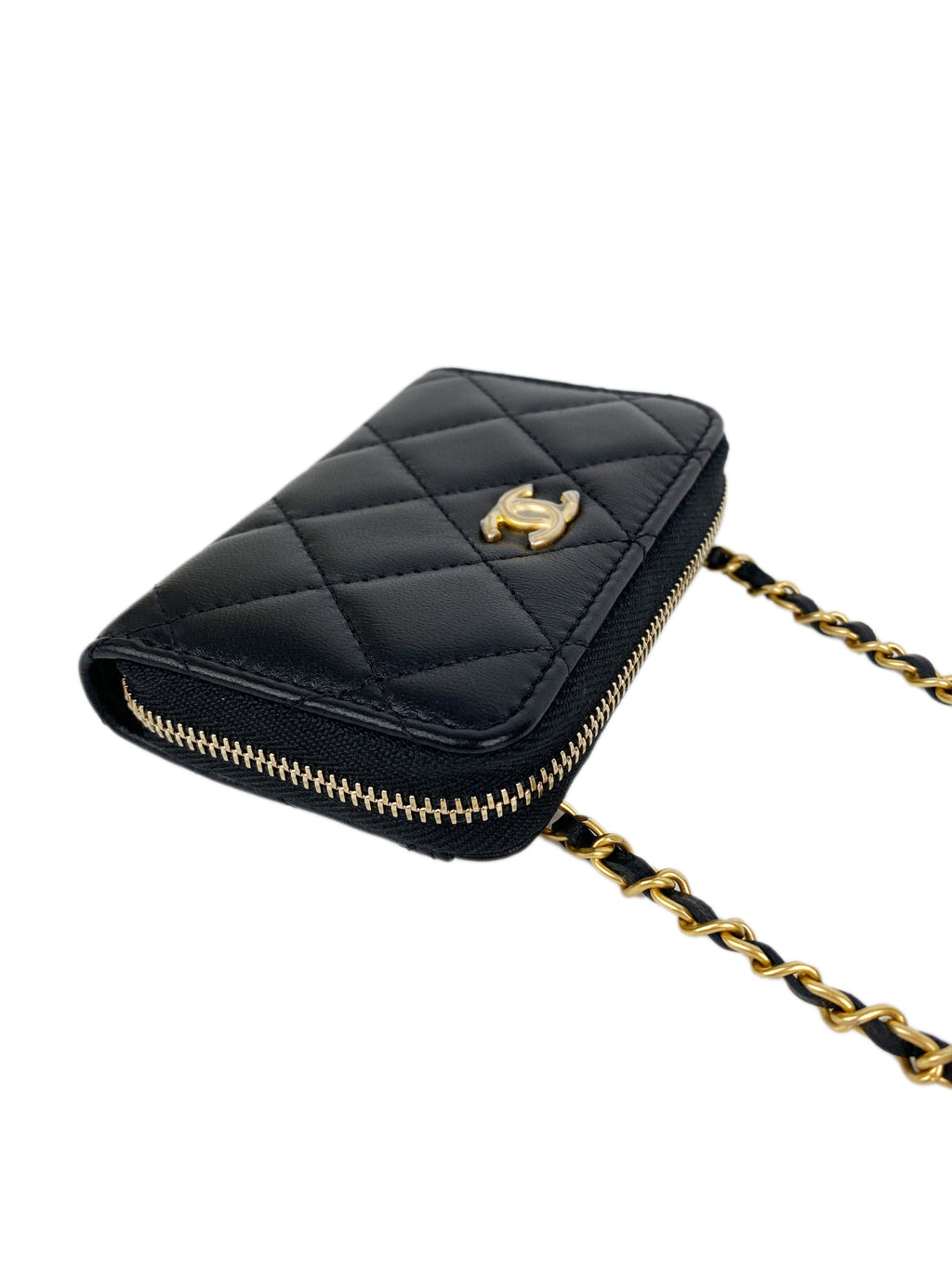CHNL -  Black Mini Zip Belt Bag with Pearl Crush