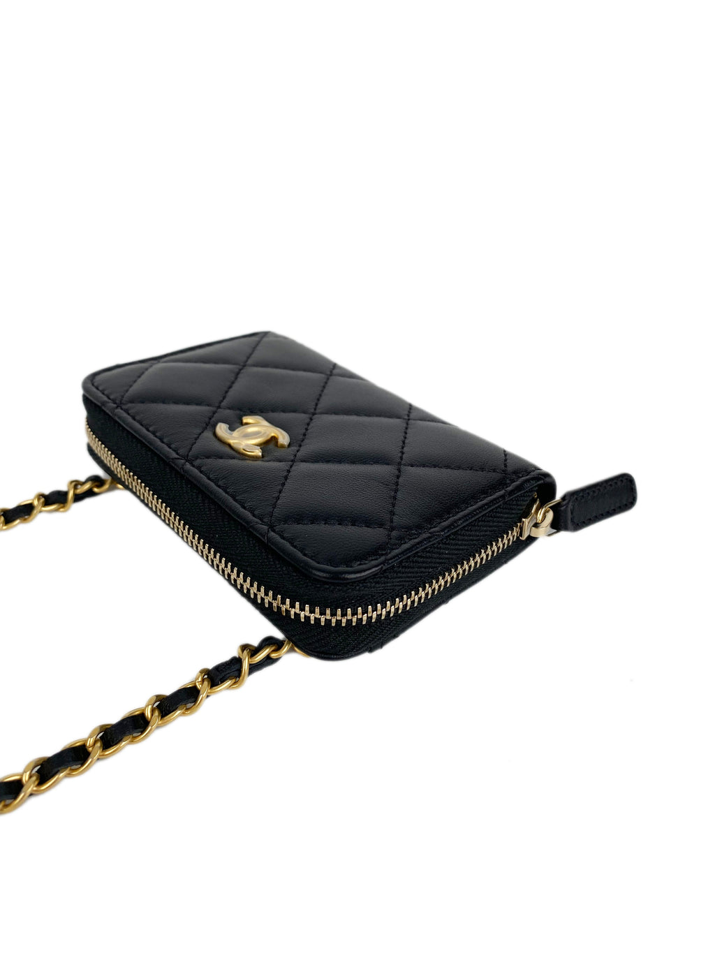CHNL -  Black Mini Zip Belt Bag with Pearl Crush