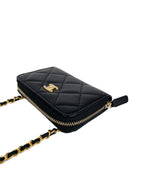 CHNL -  Black Mini Zip Belt Bag with Pearl Crush