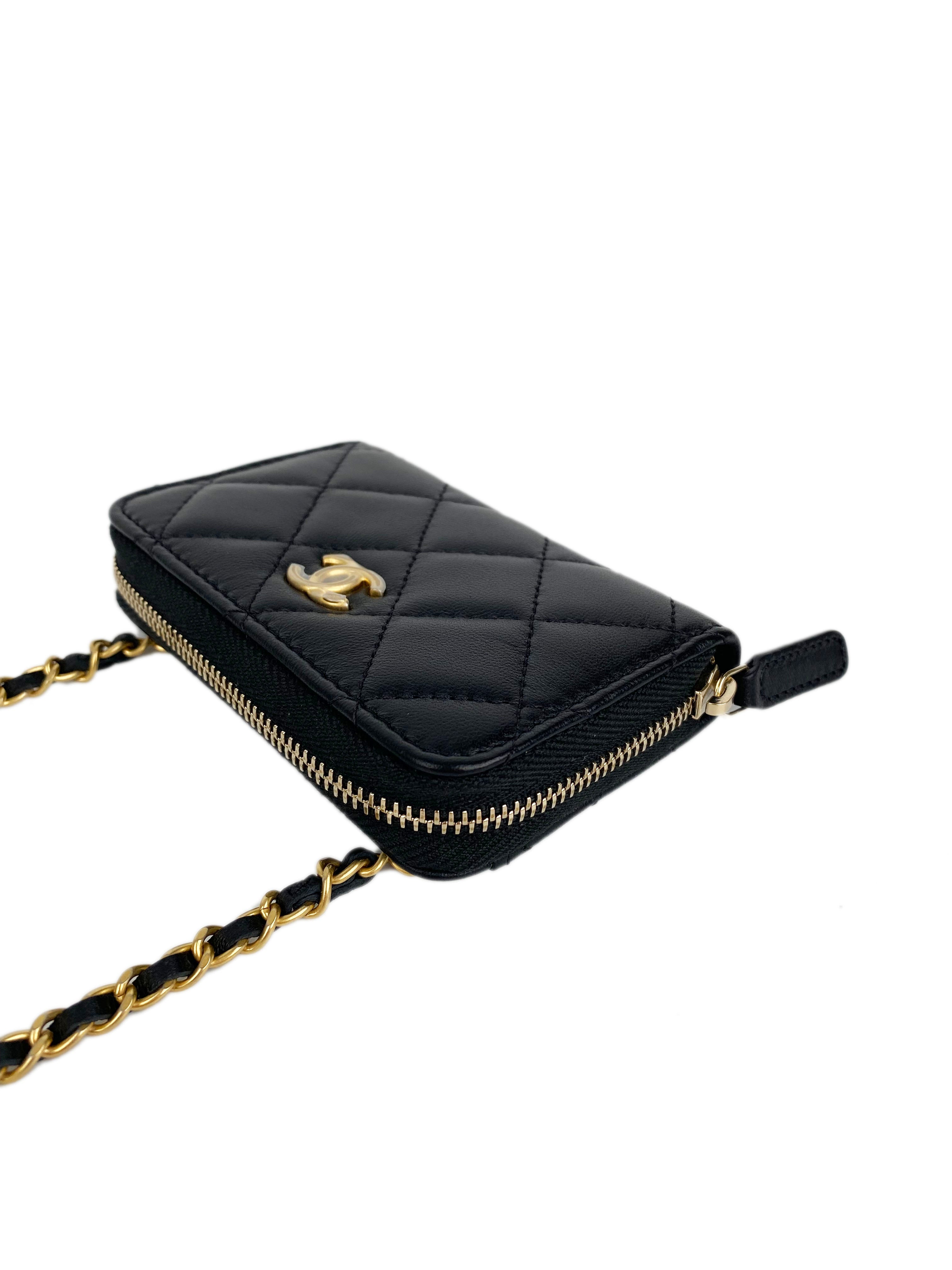 CHNL -  Black Mini Zip Belt Bag with Pearl Crush