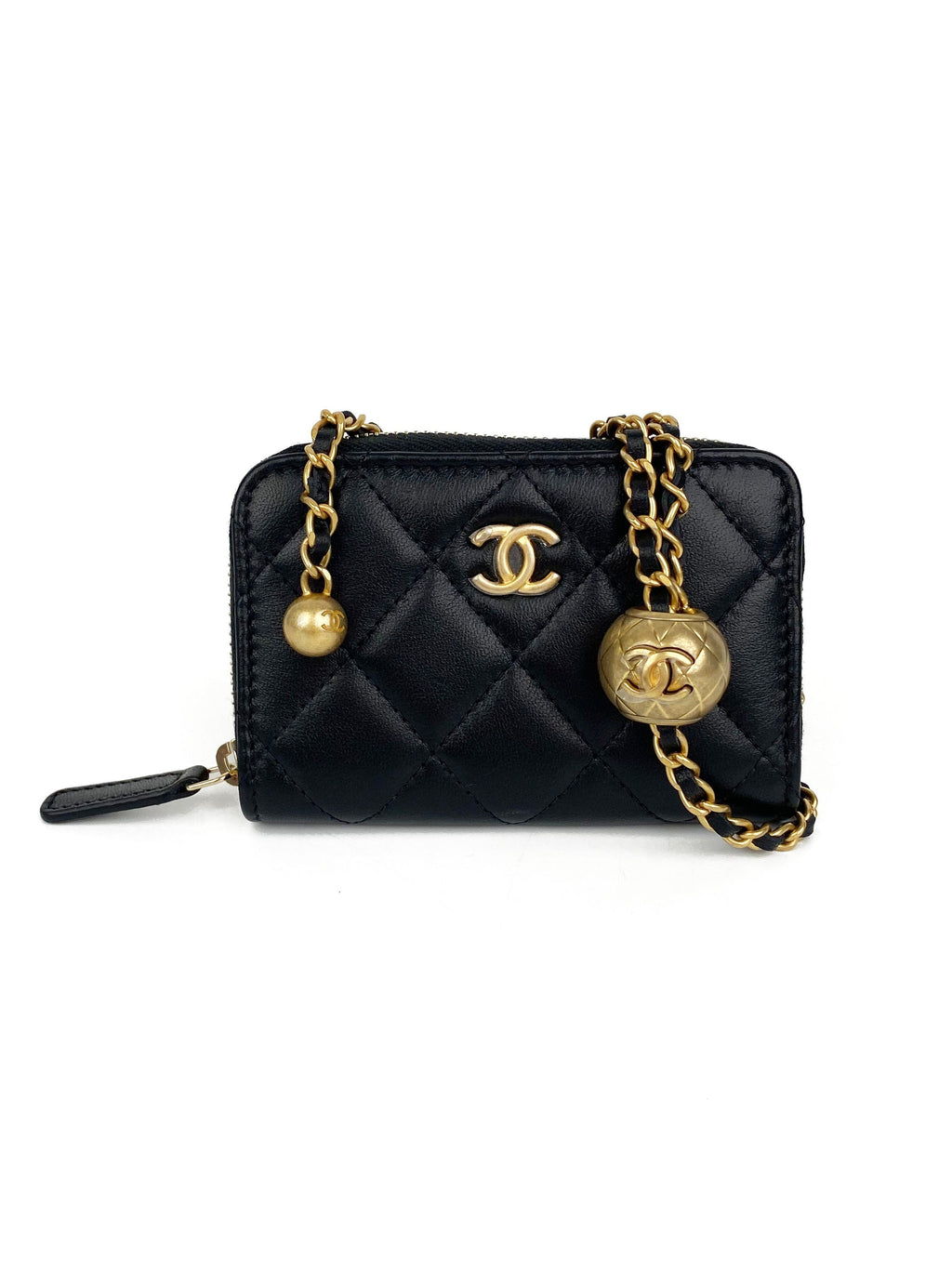 CHNL -  Black Mini Zip Belt Bag with Pearl Crush