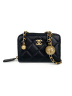 CHNL -  Black Mini Zip Belt Bag with Pearl Crush