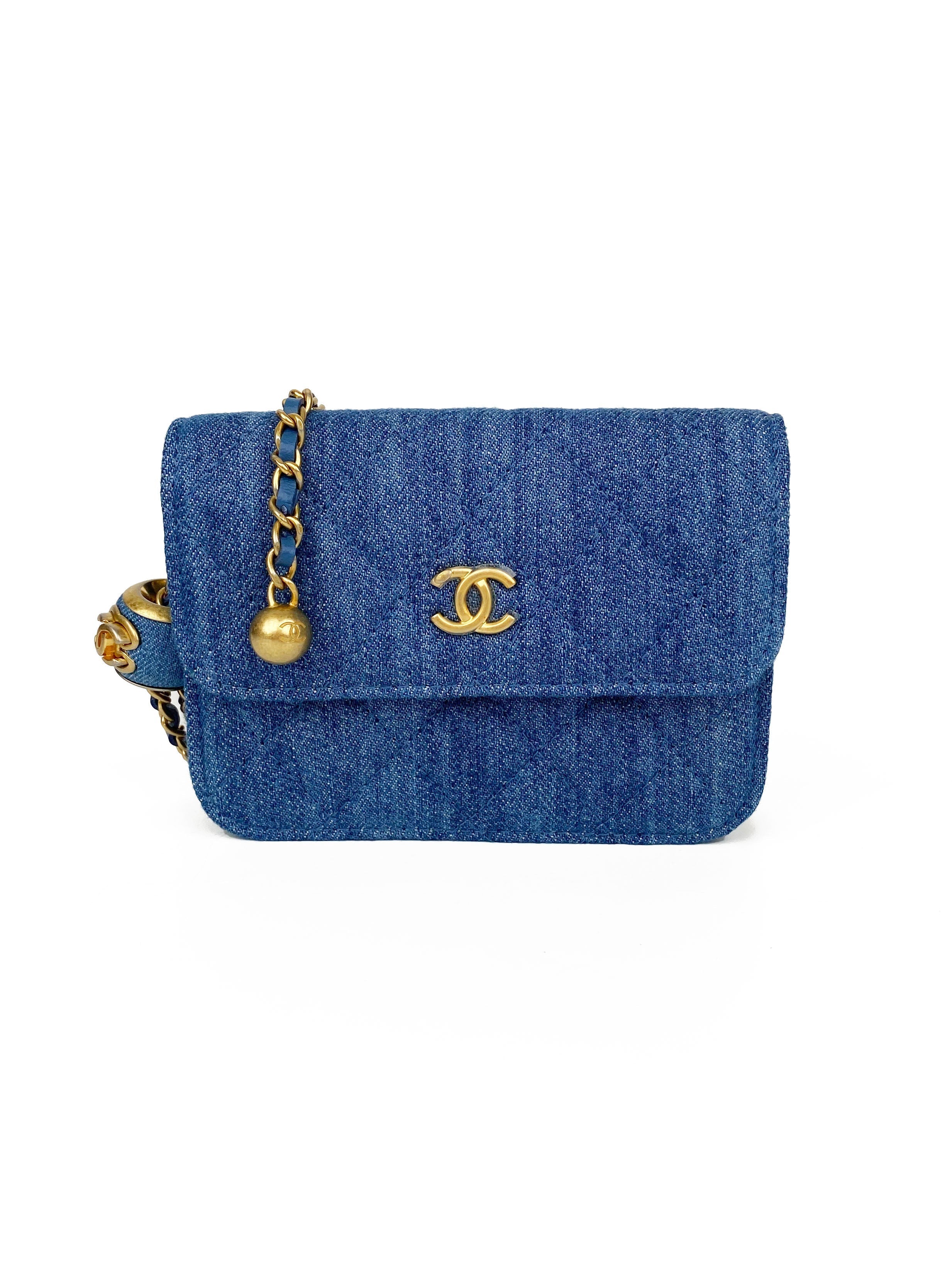 CHNL -  Mini Denim Belt Bag with Pearl Crush