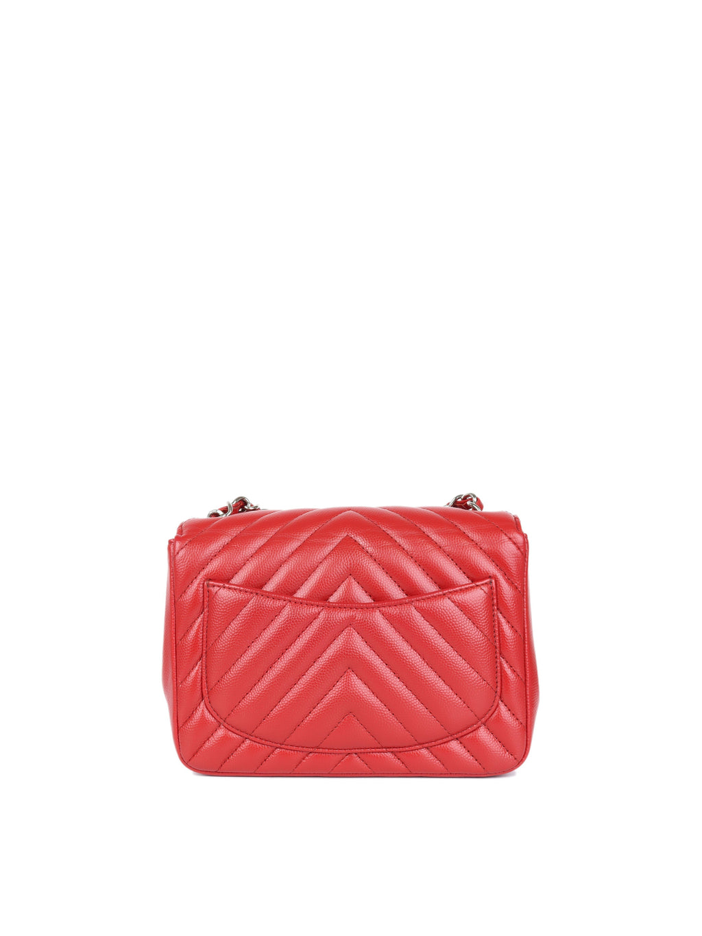 CHNL -  Red Caviar Chevron Mini Square Classic Flap SHW