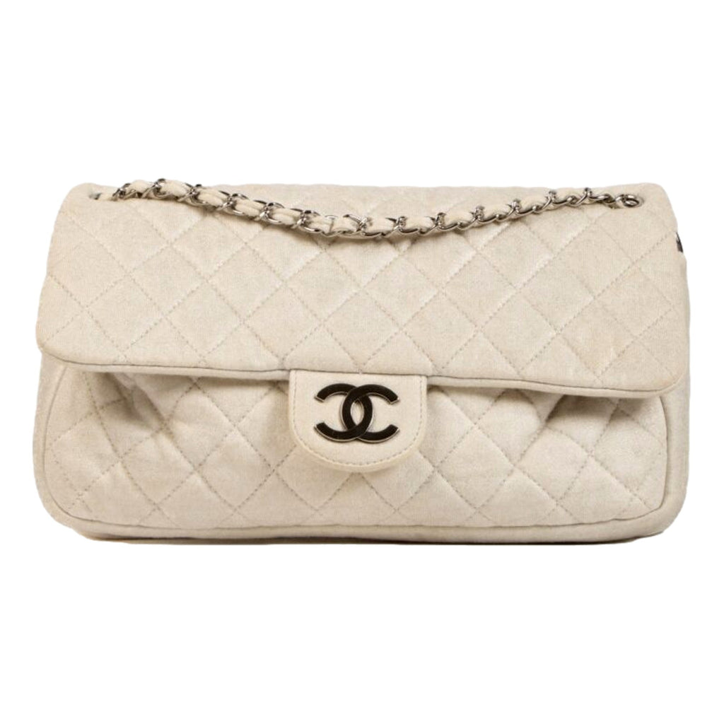 CHNL -  Shimmer Craie White Jersey Classic Flap Bag