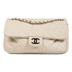 CHNL -  Shimmer Craie White Jersey Classic Flap Bag