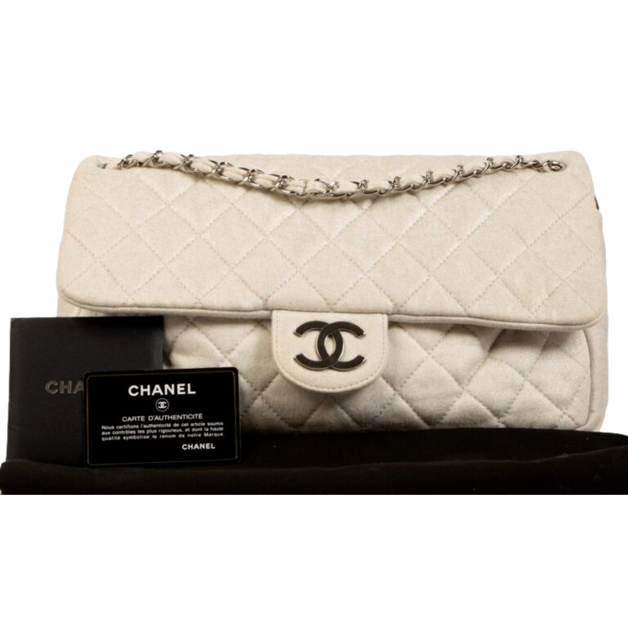 CHNL -  Shimmer Craie White Jersey Classic Flap Bag