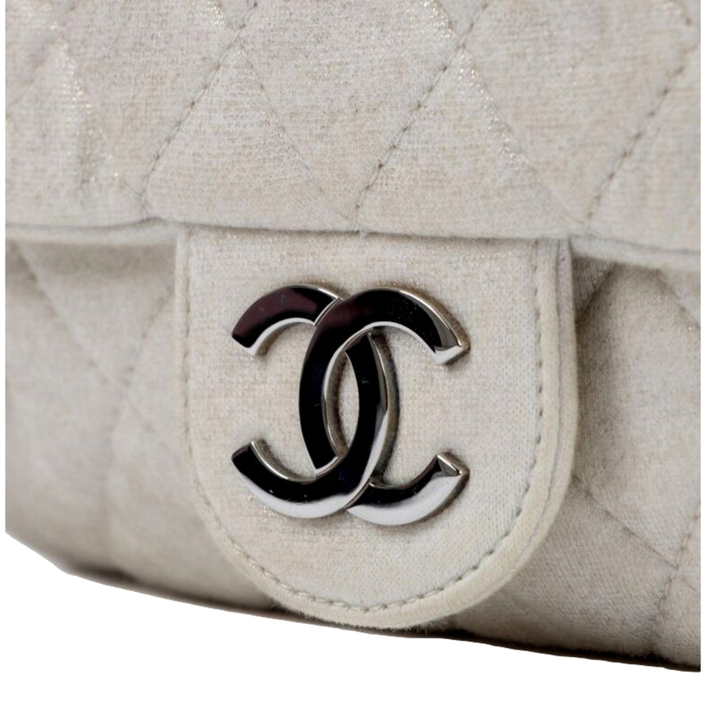 CHNL -  Shimmer Craie White Jersey Classic Flap Bag
