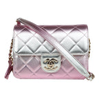 CHNL -  Mini Flap Bag in Iridescent Pink & Silver Metallic Lambskin