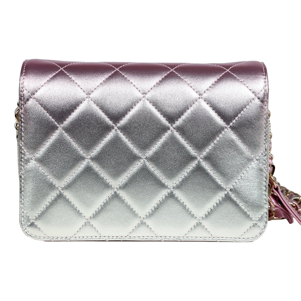 CHNL -  Mini Flap Bag in Iridescent Pink & Silver Metallic Lambskin