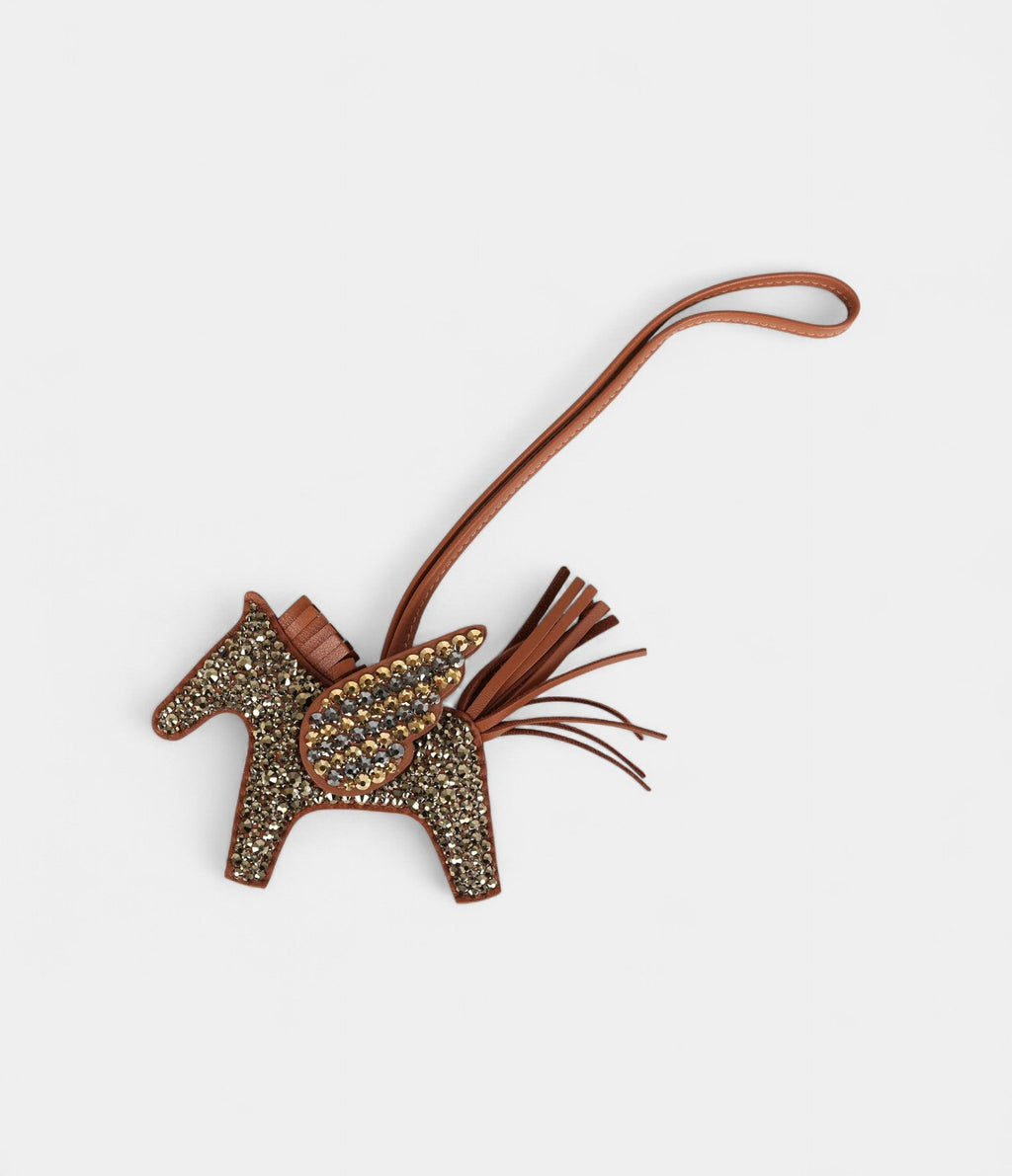 Custom Brown Swarovski Crystal HMBedazzled Pegase Rodeo Bag Charm PM Gold Milo Lambskin