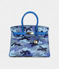 Custom Camouflage Swarovski Crystal  HM BK 30 Bleu Hydra Chevre Gold Hardware