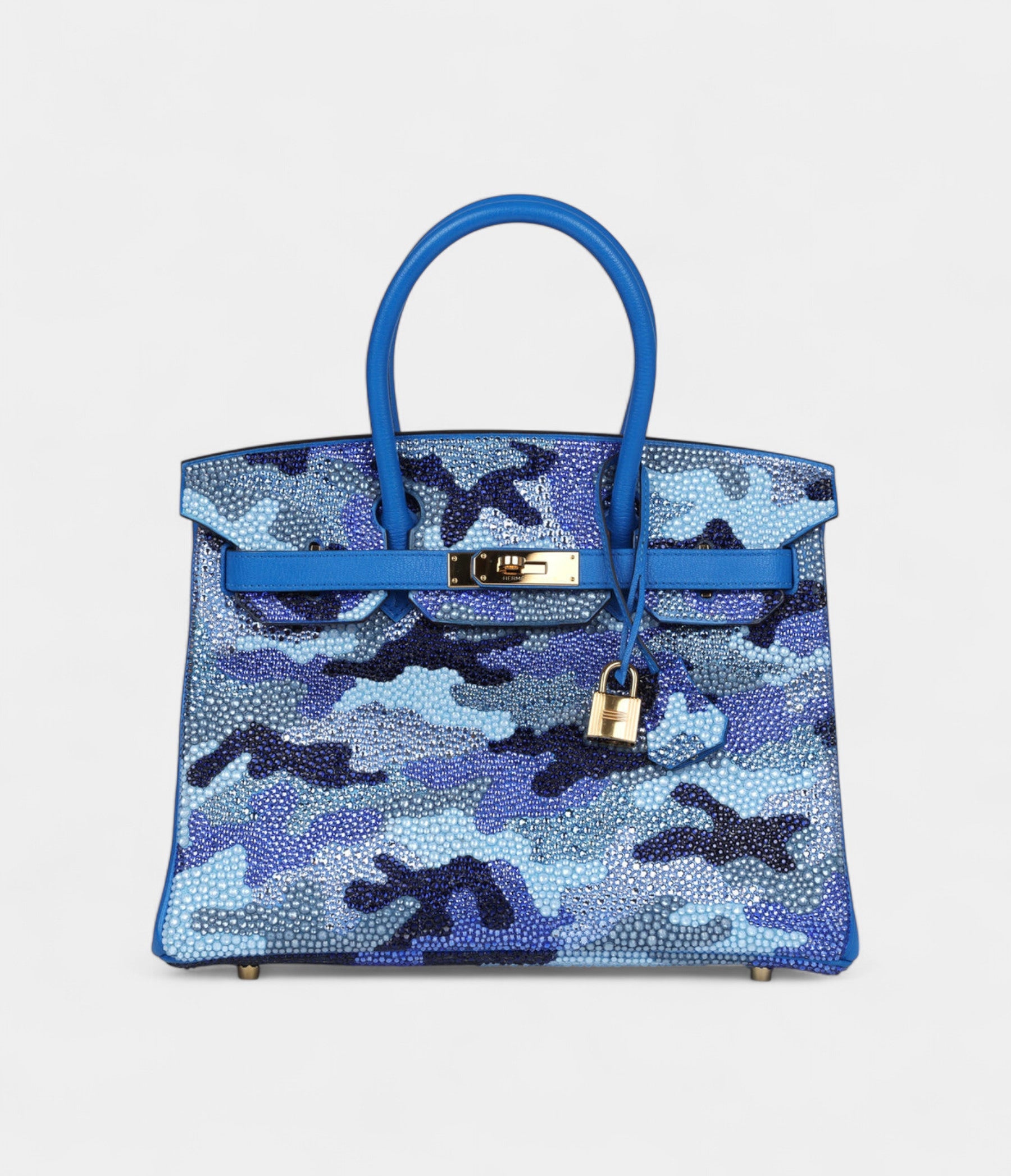 Custom Camouflage Swarovski Crystal  HM BK 30 Bleu Hydra Chevre Gold Hardware