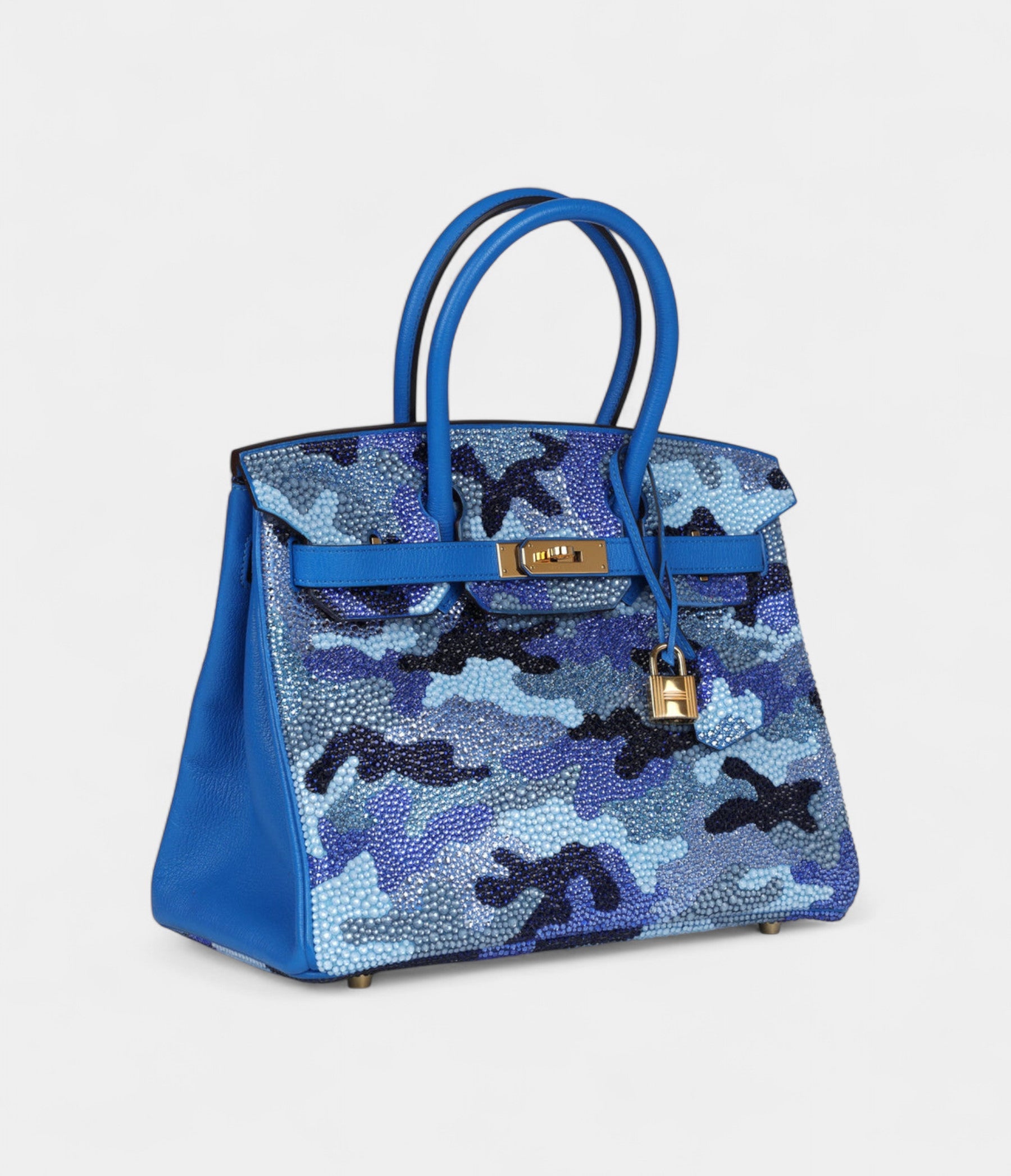 Custom Camouflage Swarovski Crystal  HM BK 30 Bleu Hydra Chevre Gold Hardware