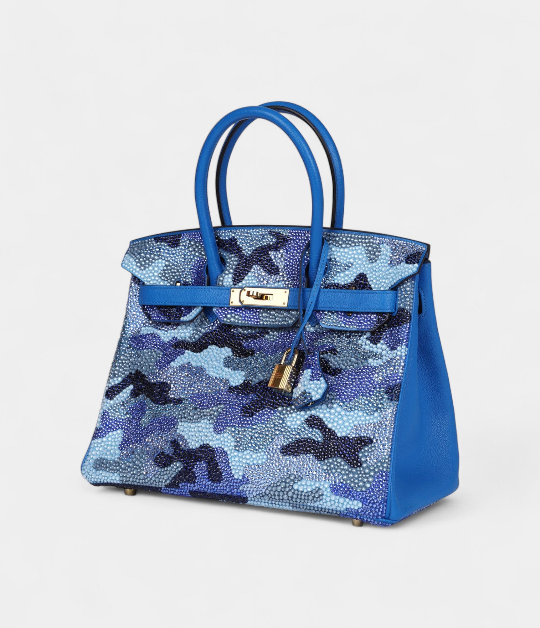 Custom Camouflage Swarovski Crystal  HM BK 30 Bleu Hydra Chevre Gold Hardware