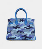 Custom Camouflage Swarovski Crystal  HM BK 30 Bleu Hydra Chevre Gold Hardware