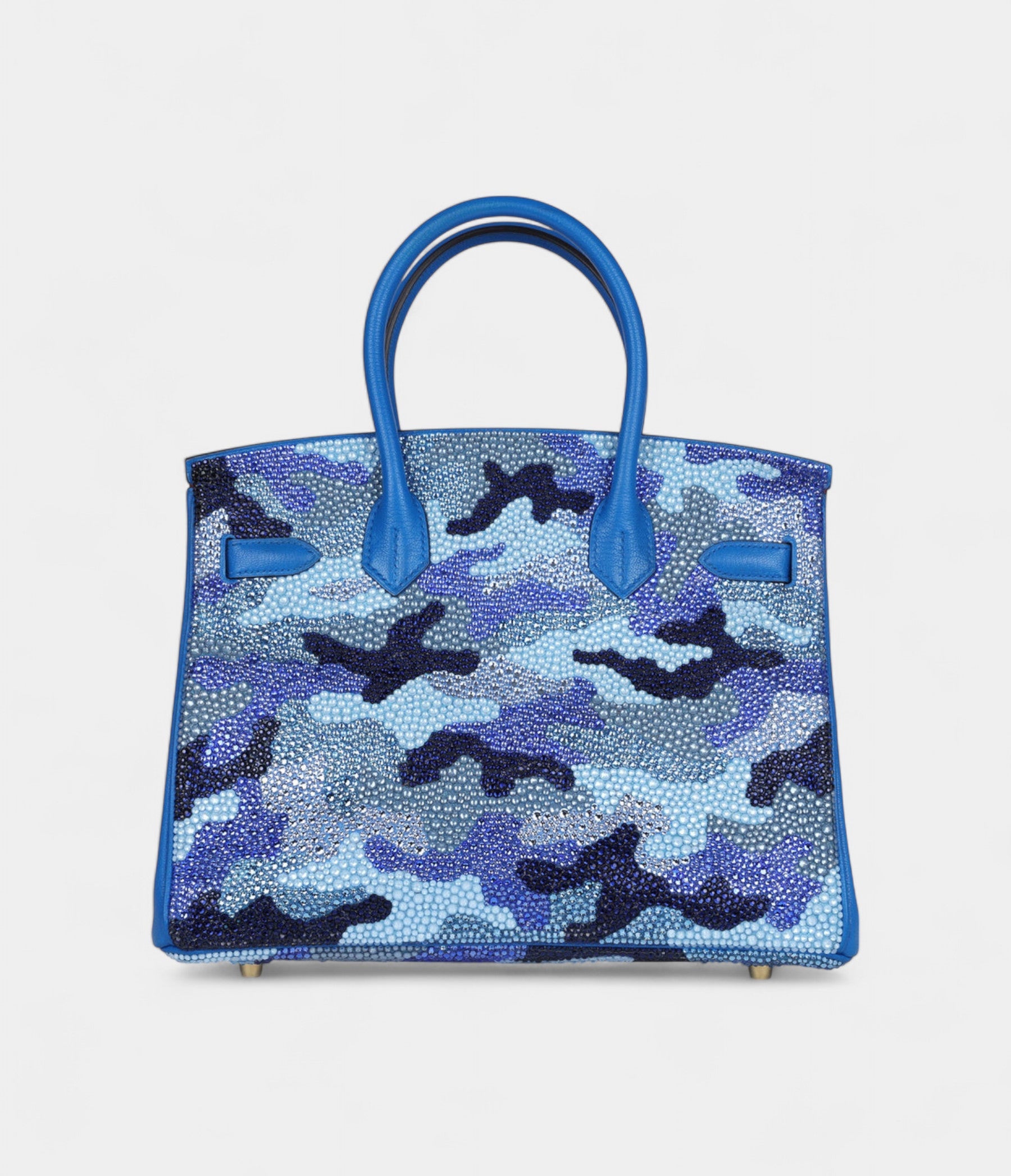 Custom Camouflage Swarovski Crystal  HM BK 30 Bleu Hydra Chevre Gold Hardware