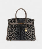 Custom Leopard Swarovski Crystal  HM BK 30 Gris Asphalte Togo Gold Hardware