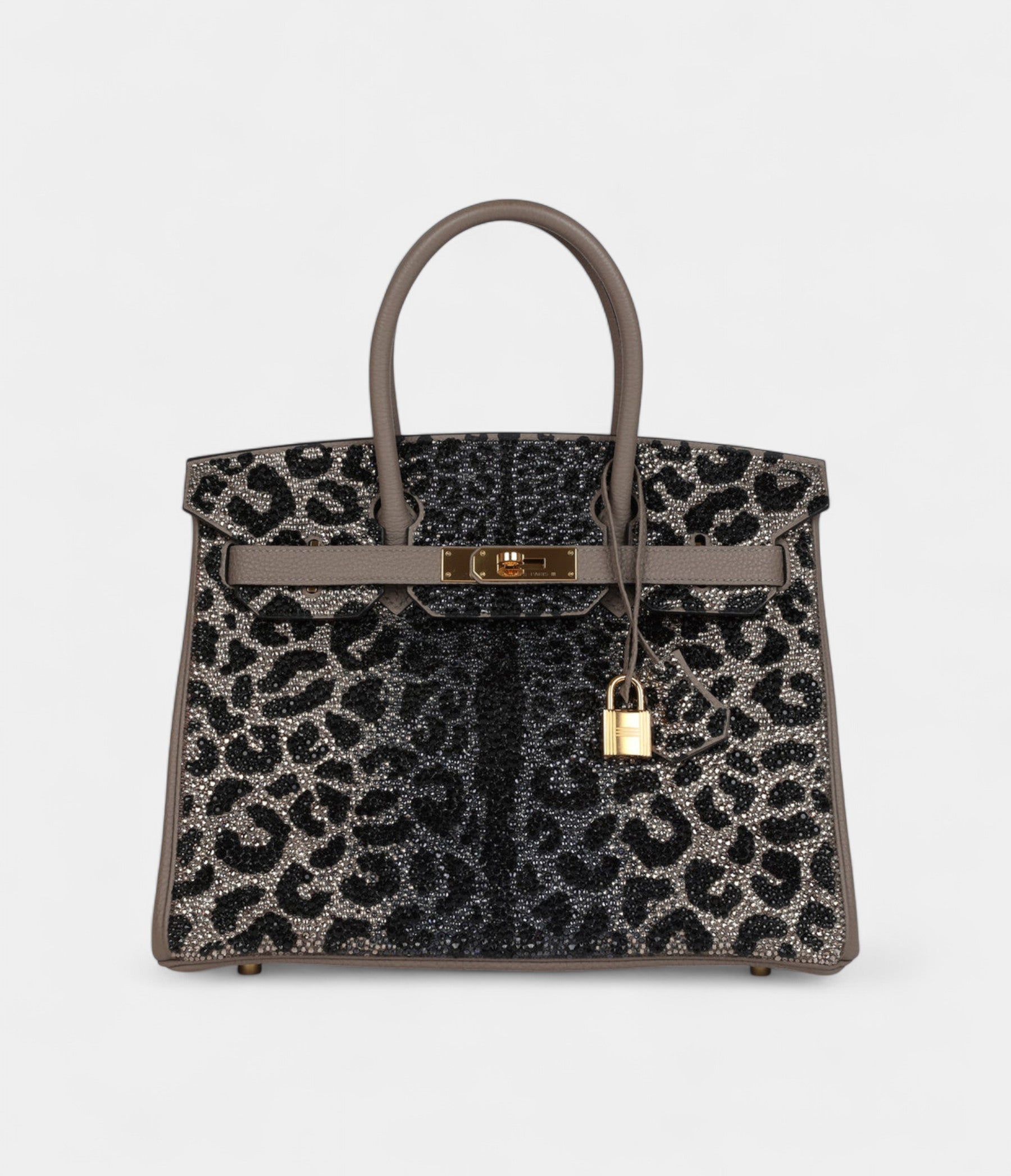 Custom Leopard Swarovski Crystal  HM BK 30 Gris Asphalte Togo Gold Hardware