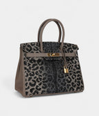 Custom Leopard Swarovski Crystal  HM BK 30 Gris Asphalte Togo Gold Hardware
