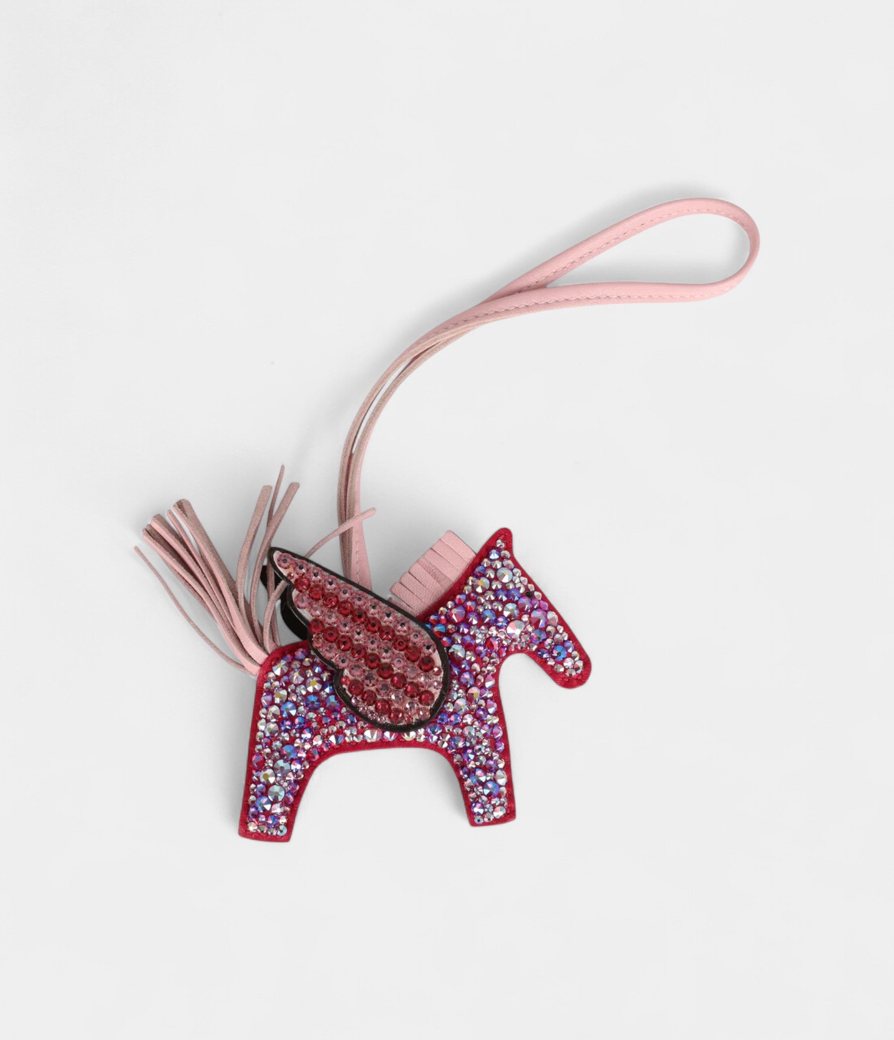 Custom Pink Swarovski Crystal HMBedazzled Pegasus Rodeo Bag Charm PM Framboise, Rose Sakura and Rouge Sellier Milo Lambskin