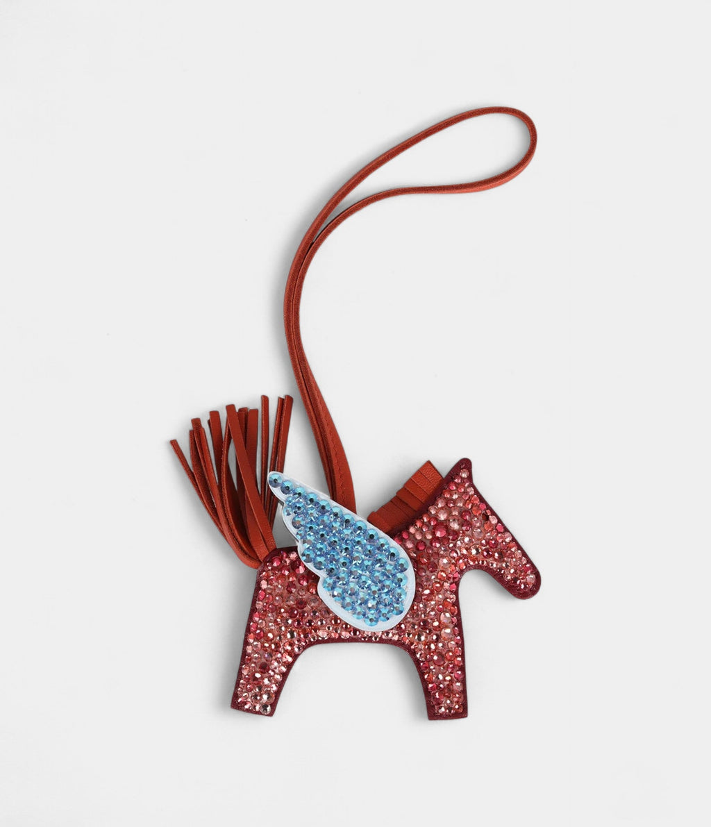 Custom Red Swarovski Crystal HMBedazzled Pegase Rodeo Bag Charm PM Rouge Grenat Bleu Brume Cornaline Milo Lambskin