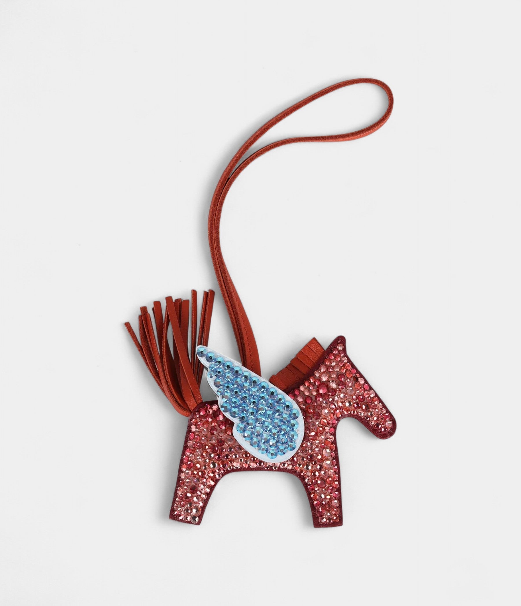 Custom Red Swarovski Crystal HMBedazzled Pegase Rodeo Bag Charm PM Rouge Grenat Bleu Brume Cornaline Milo Lambskin