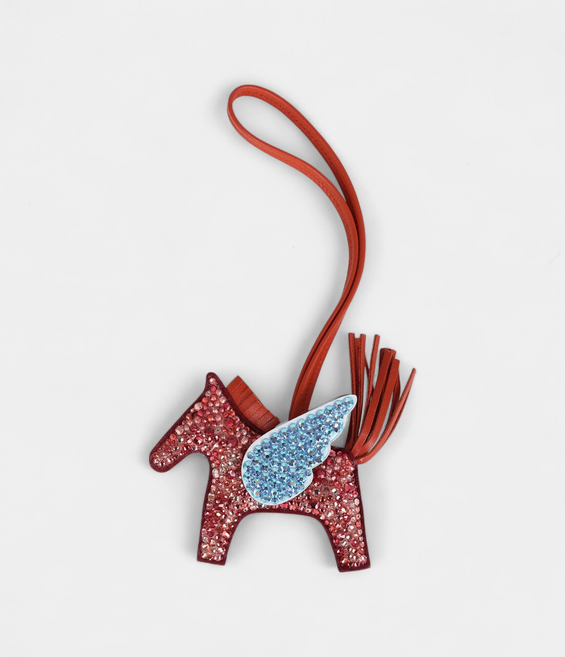 Custom Red Swarovski Crystal HMBedazzled Pegase Rodeo Bag Charm PM Rouge Grenat Bleu Brume Cornaline Milo Lambskin