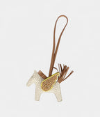 Custom White Swarovski Crystal HMBedazzled Pegase Rodeo Bag Charm PM Craie Lime and Chai Milo Lambskin