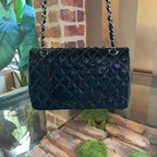 CHL Classic Medium Double Flap Black Patent Leather Shoulder Bag