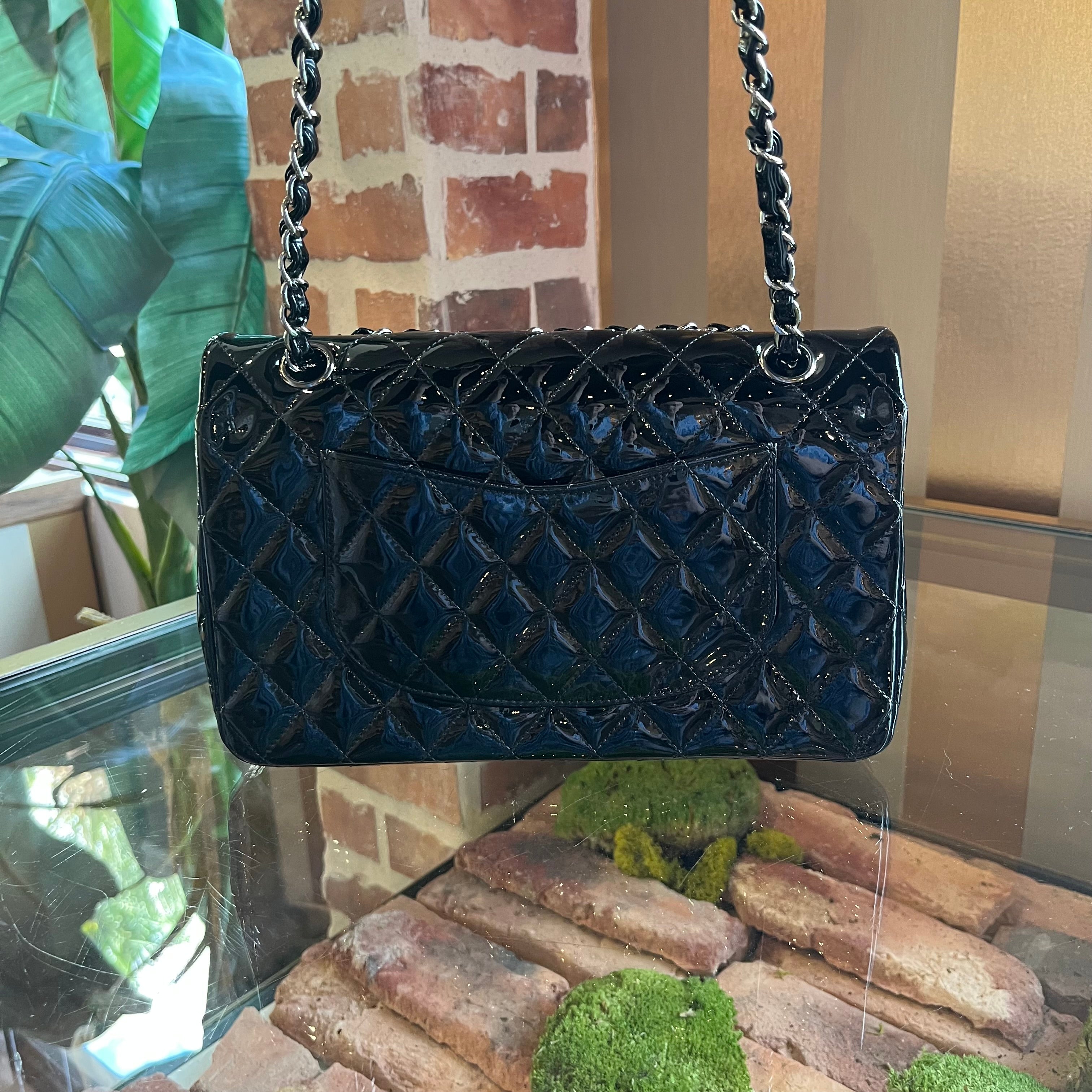 CHL Classic Medium Double Flap Black Patent Leather Shoulder Bag